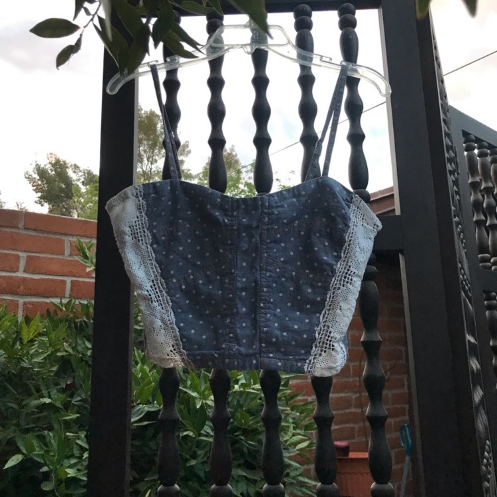 Southern Belle Polka Dot Lace Denim CropTop